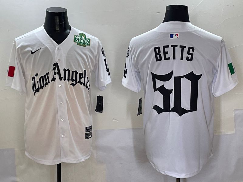 Men Los Angeles Dodgers #50 Betts White Five generations Joint Name 2025 Nike MLB Jersey style 6->los angeles dodgers->MLB Jersey